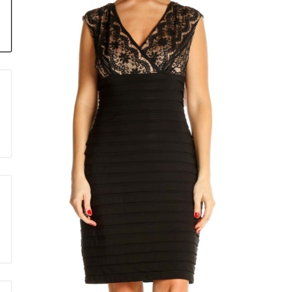 Adrianna Papell Black Solid Classic Sheath Dress 6P